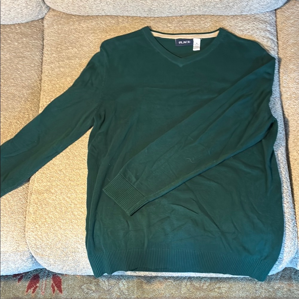 Place Green V-Neck Sweater Classic Knit